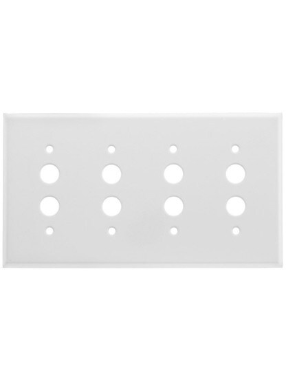 Classic Four Gang Push Button Switch Plate In White Enamel.